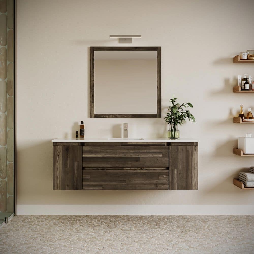 Formosa 60'' Brown Wall-Mount Vanity with Quartz Top