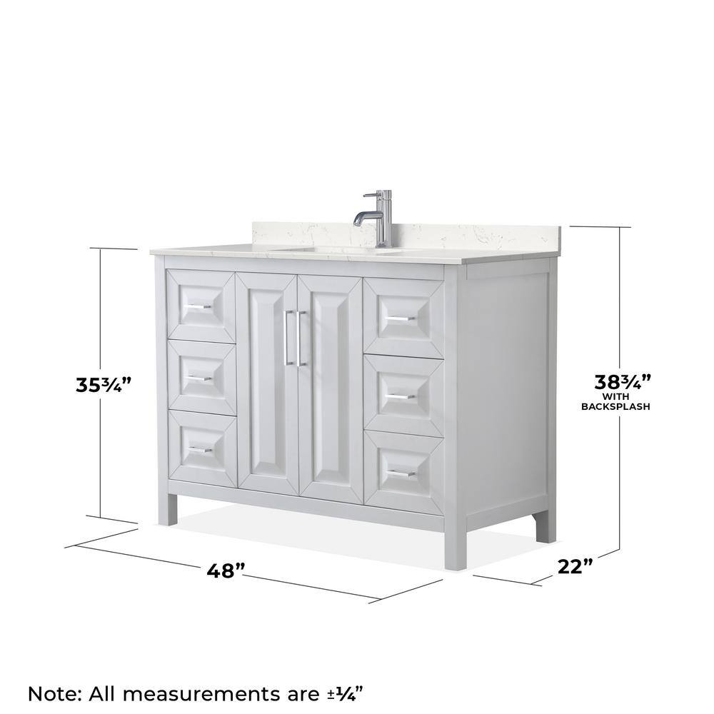 Daria 48" White Freestanding Single Vanity with Carrara Marble Top