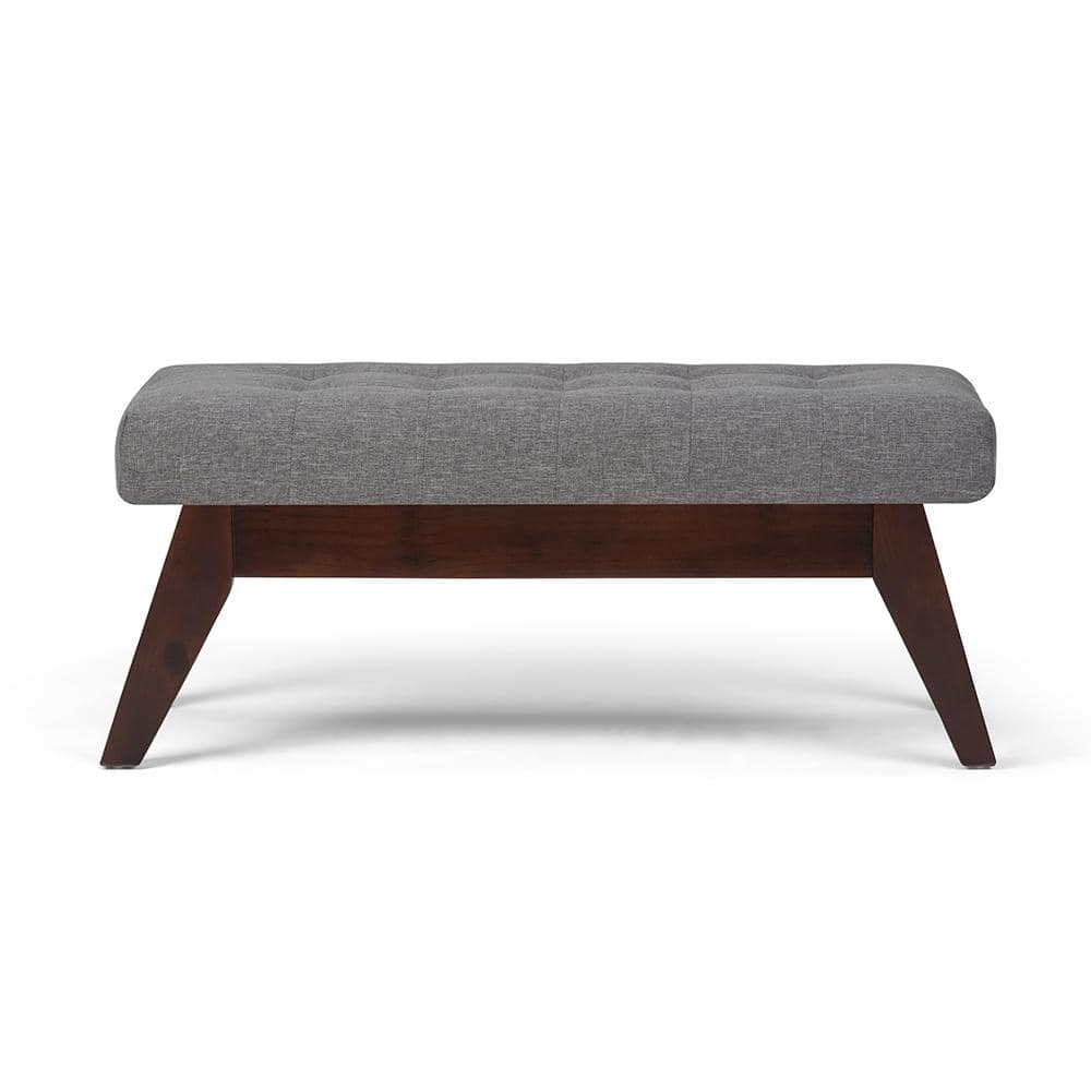 Draper Mid-Century Modern Slate Grey Linen Tufted Ottoman Bench