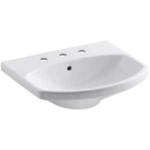 Cimarron 3-5/8 in. Vitreous China Pedestal Sink Basin in White with Overflow Drain