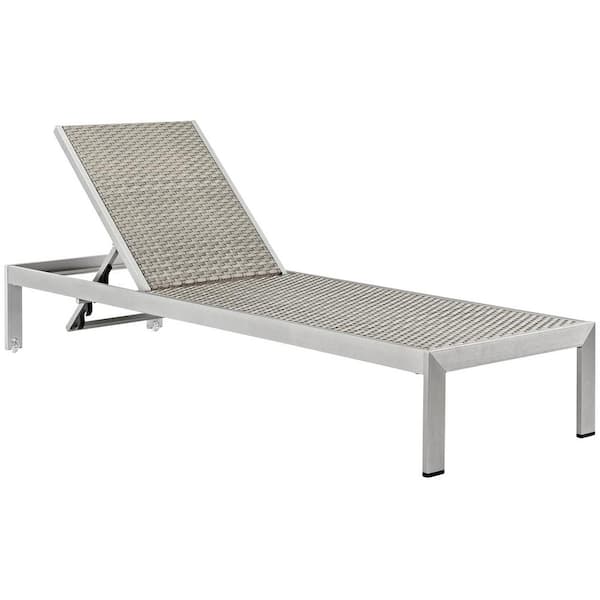 MODWAY Shore Patio Aluminum Rattan Outdoor Chaise Lounge in Silver Gray