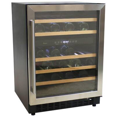 23.50 in. W 46-Bottle 115-Can Capacity Beverage Refrigerator in Stainless Steel with Wooden Shelves