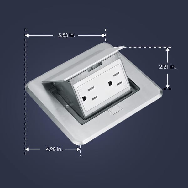 Pop-Up Floor Outlet, Electrical Box for Wood Sub-Flooring with 15A TR  Duplex Receptacle, Satin Nickel