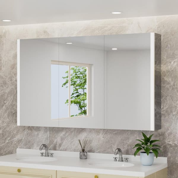 Rina 60 in. W x 32 in. H Rectangular Aluminum Recessed Medicine Cabinet with Mirror, Dimmable, Fog Free for Bathroom