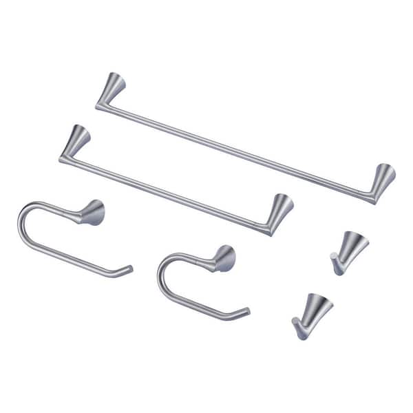 6-Piece Bath Hardware Set with Towel Bar, Toilet Paper Holder and Towel Hook in Brushed Nickel