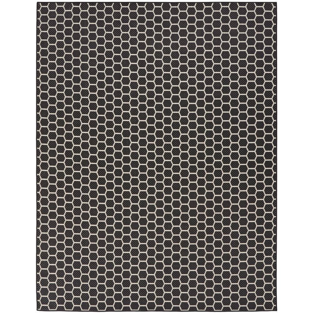 Nourison Reversible Indoor Outdoor Black 9 ft. x 12 ft. Honeycomb ...