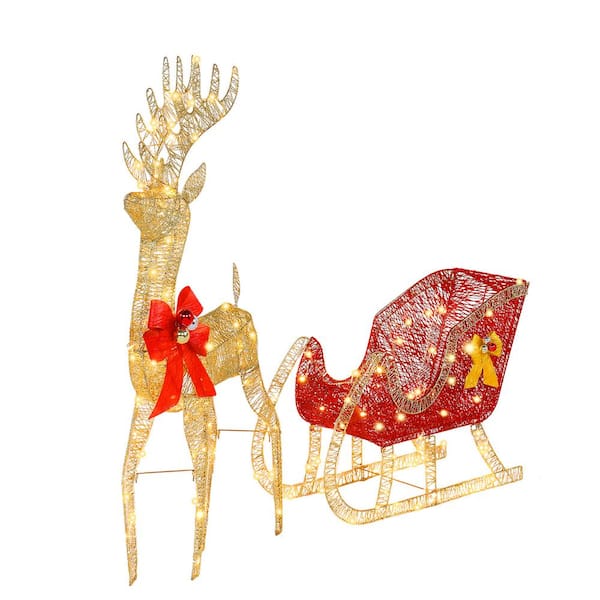 Karl home 48 in. Metal Christmas Reindeer and Sleigh with Lights