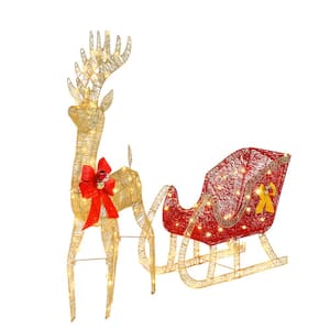 48 in. Metal Christmas Reindeer and Sleigh with Lights