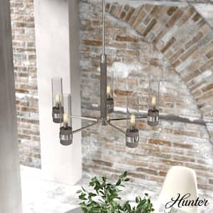 River Mill 5-Light Brushed Nickel Candlestick Chandelier with Clear Seeded Glass Shades
