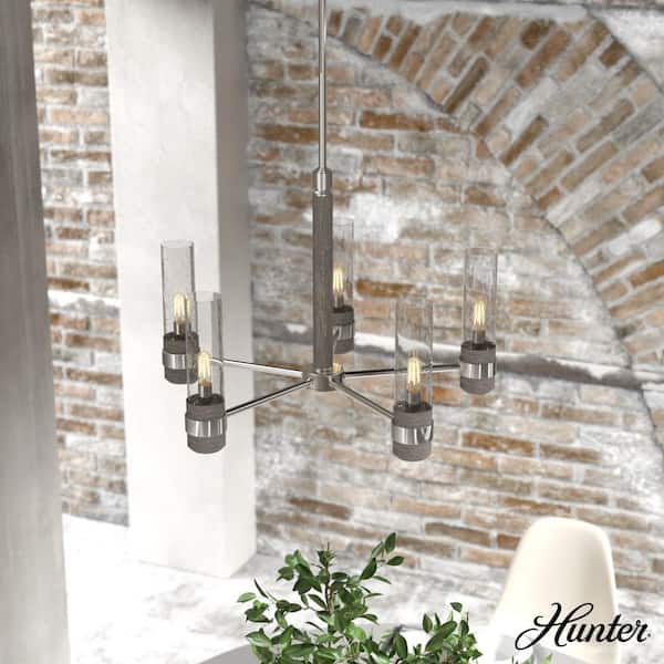 River Mill 5-Light Brushed Nickel Candlestick Chandelier with Clear Seeded Glass Shades