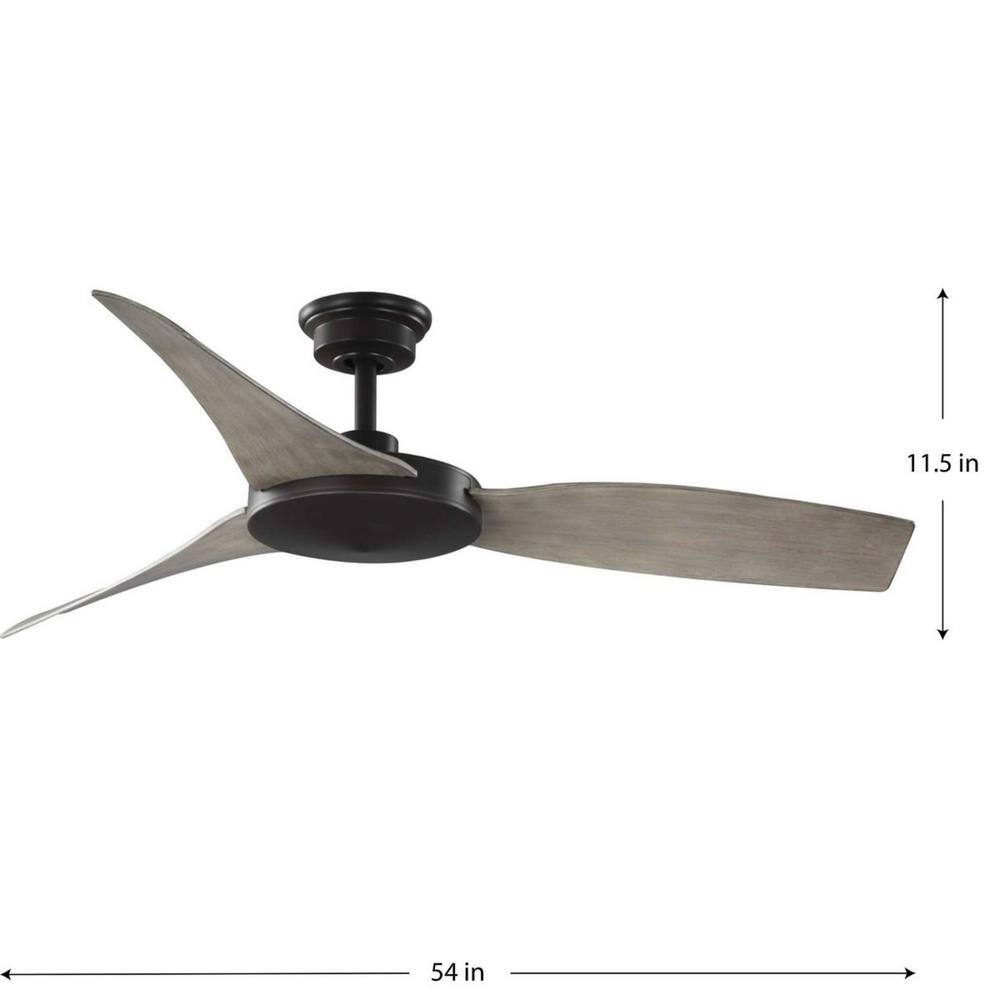 54" Antique Bronze Ceiling Fan with Grey Weathered Wood Blades