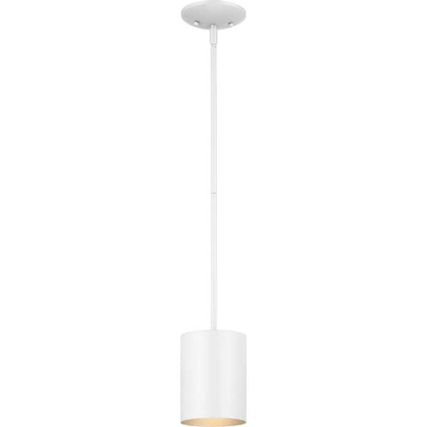 Mini 1-Light White Aluminum Indoor/Outdoor Cylinder Downrod Pendant