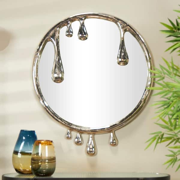 Litton Lane 43 in. x 36 in. Drip Round Framed Silver Abstract Wall Mirror with Melting Designed Frame
