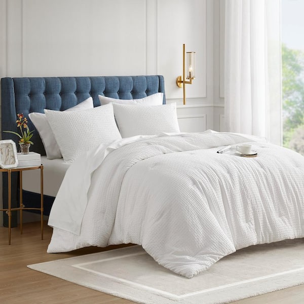510 Design Mina 3-Piece White King/Cal King Waffle Weave Textured Comforter Set