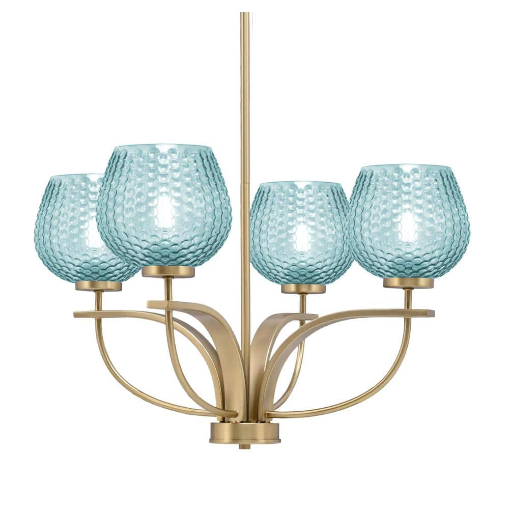Olympia 23.75 in. 4 Light New Age Brass Chandelier with 6 in. Turquoise Tex