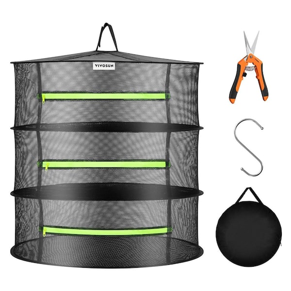 3-Layer Hanging Mesh Drying Rack with Green Zippers for Dehydrating