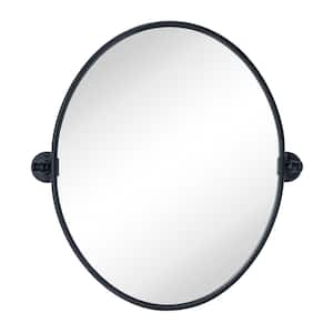 Luecinda 19 in. W x 24 in. H Small Pivot Oval Metal Framed Wall Mounted Bathroom Vanity Mirror in Matte Black