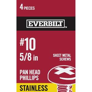 #10 x 5/8 in. Stainless Steel Phillips Pan Head Sheet Metal Screw (4-Pack)