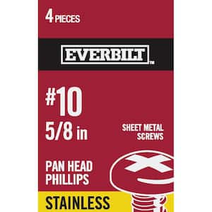#10 x 5/8 in. Phillips Pan Head Stainless Steel Sheet Metal Screw (4-Pack)