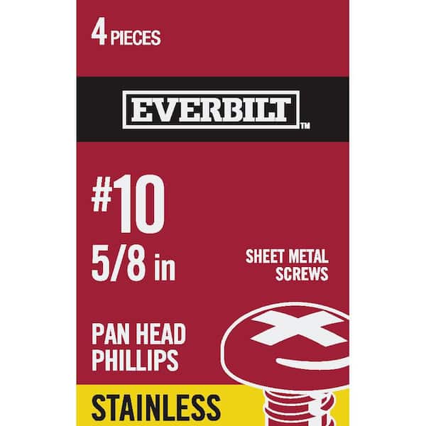 Everbilt #10 x 5/8 in. Stainless Steel Phillips Pan Head Sheet Metal Screw (4-Pack)