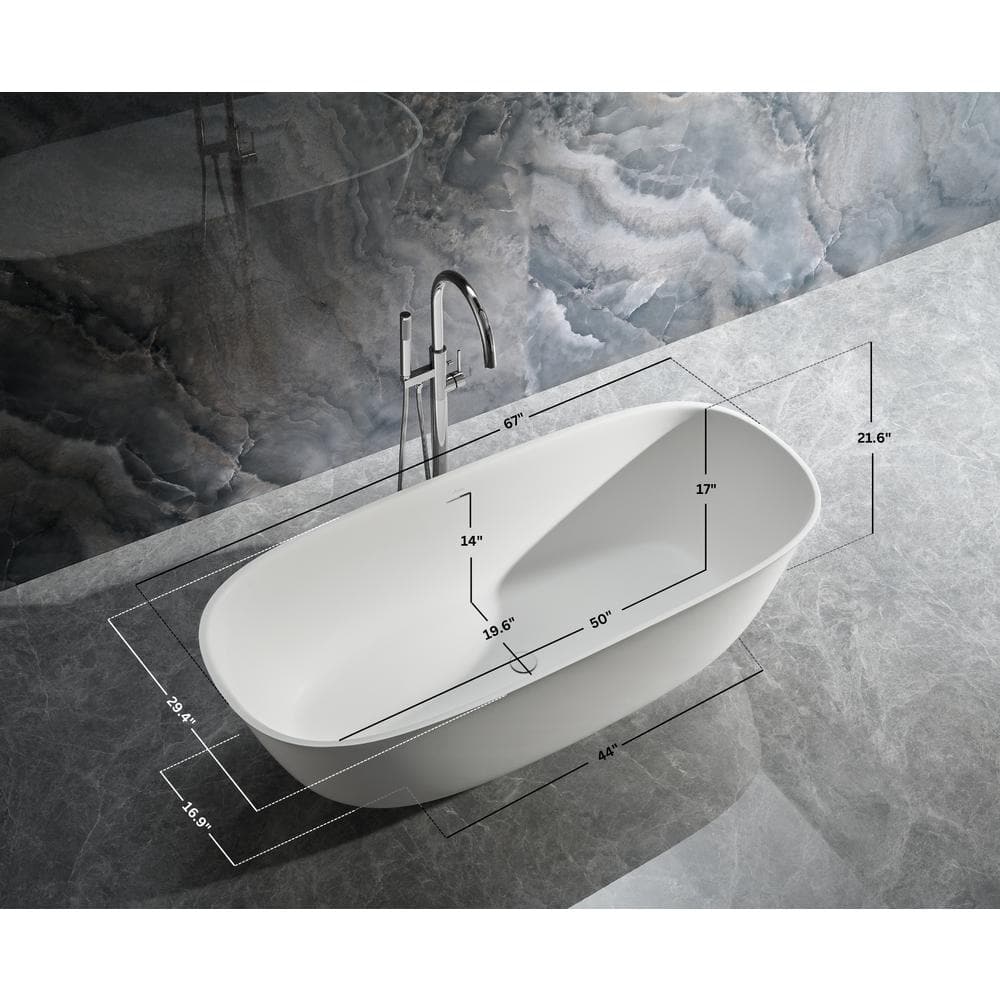Fiore 67'' Matte White Acrylic Freestanding Bathtub