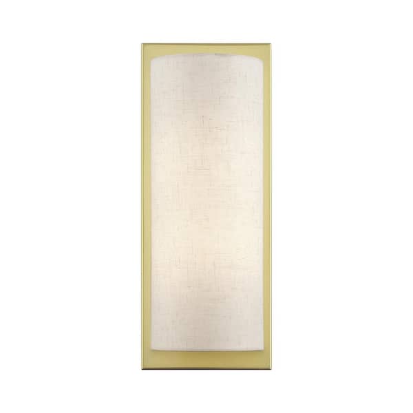 Brenton 6 in. 2-Light Soft Gold ADA Wall Sconce with Oatmeal Fabric Shade