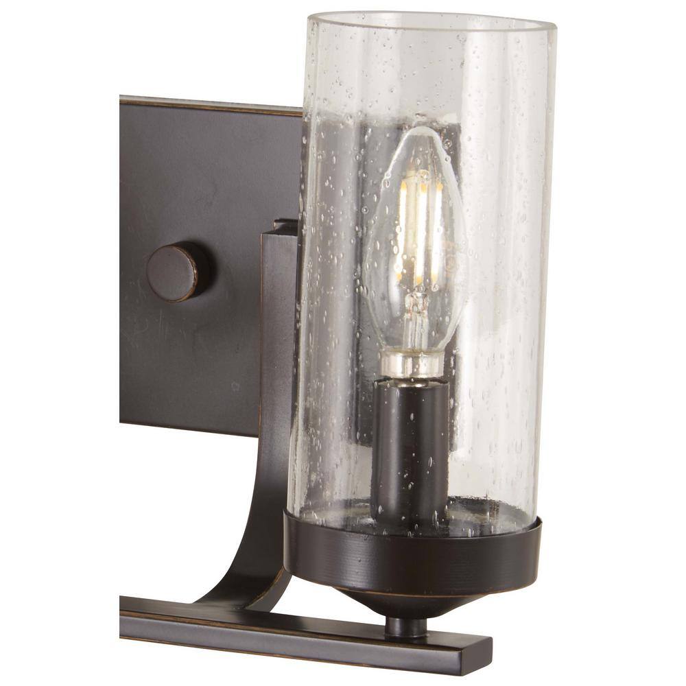 Downton Bronze and Gold 13" 2-Light Outdoor Wall Sconce with Clear Seedy Glass