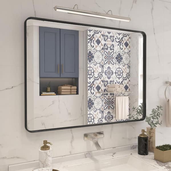 40 in. W x 30 in. H Rectangular Framed French Cleat Wall Mounted Tempered Glass Bathroom Vanity Mirror in Matte Black