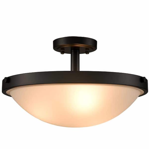 CLAXY 15.9 in. 3-Light Black Modern Semi-Flush Mount with Frosted Glass Shade and No Bulbs Included