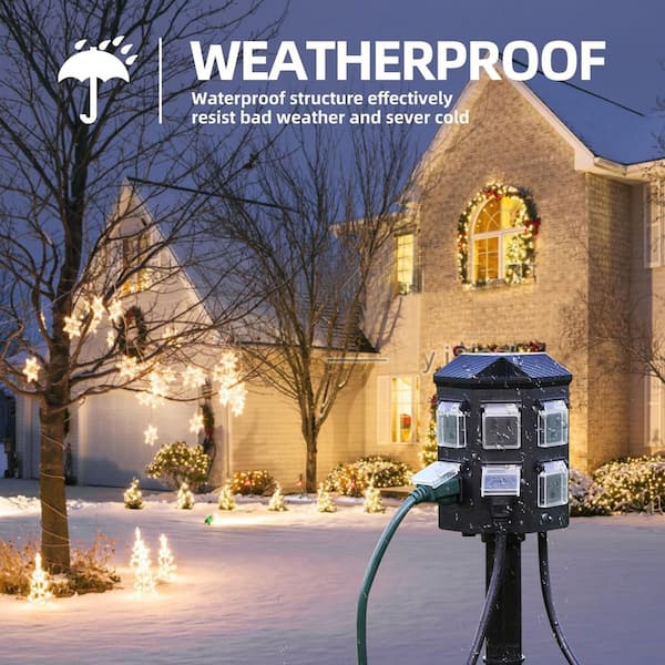 50 ft.Outdoor Power Strip Weatherproof, 6 Grounded Outlets, 15A/3 Conductors, Heavy-Duty Extension Cord, Black 14-Gauge