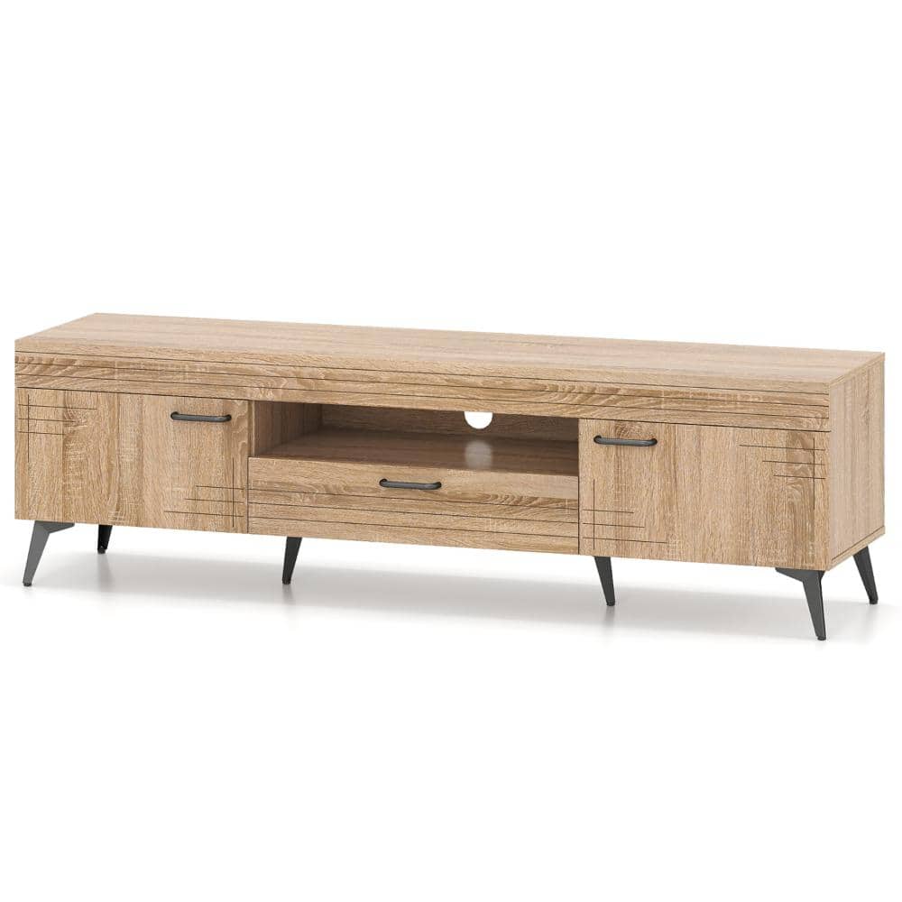 TV Stand for TVs up to 65 in. with 2 Cabinets Storage Drawer Carved Doors Oak Finish 4.7 in. Legs price history on PriceWatchPro
