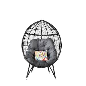 Outdoor Patio Wicker Egg Chair with Gray Cushions for Backyard