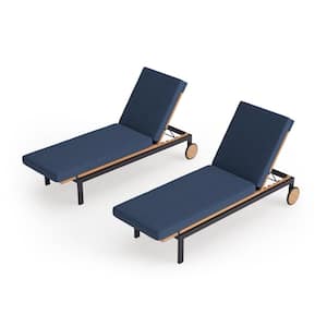 Monterey 2 Piece Aluminum Teak Outdoor Chaise Lounge with Spectrum Indigo Cushions