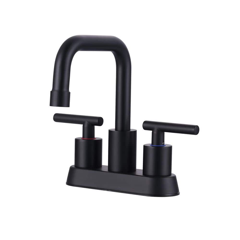 Double Handle 4 in. Centerset High Arc Bathroom Faucet with Pop Up Drain in Matte Black price history on PriceWatchPro