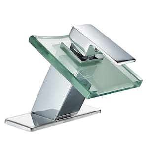 Waterfall Single Hole Single Handle Bathroom Sink Faucet with Deck Plate in Chrome