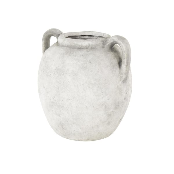 Litton Lane White Antique Style Textured Ceramic Decorative Vase with Black Shadings and Handles