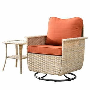 Athena Biege 2-Piece Wicker Outdoor Patio Conversation Set with Orange Red Cushions and Swivel Chairs