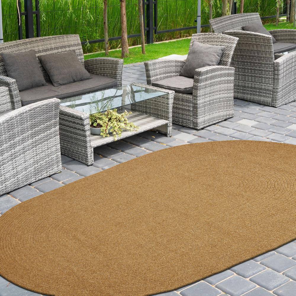 Latte Braided Oval Synthetic Easy-Care Area Rug, 5' x 8'