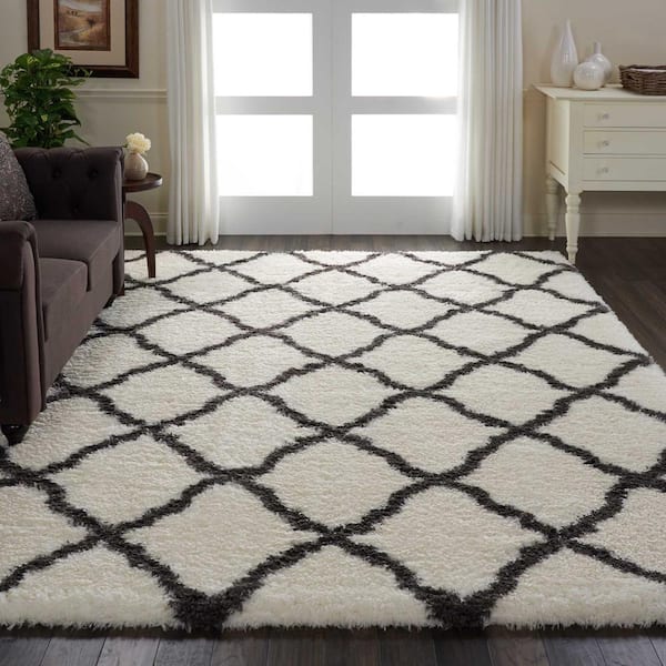 Ultra Plush Shag Grey/Ivory 8 ft. x 10 ft. Abstract Plush Contemporary Area Rug