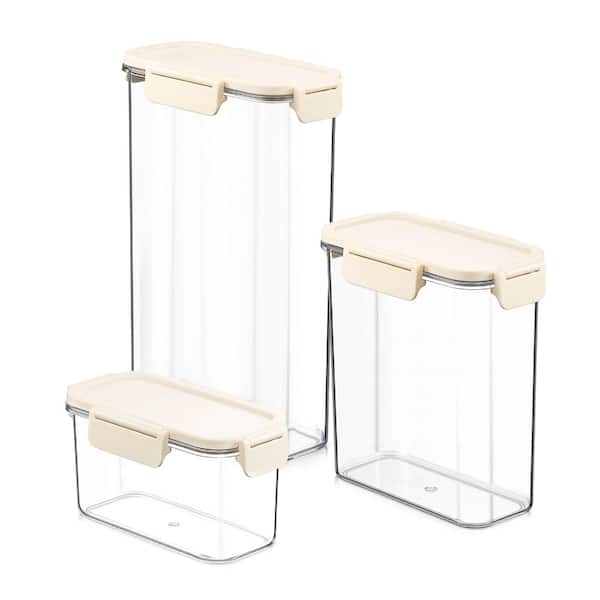 Stackable Plastic Food Storage Container with Lids (3 Pack), Clear Airtight Pantry Canister for Kitchen Organization