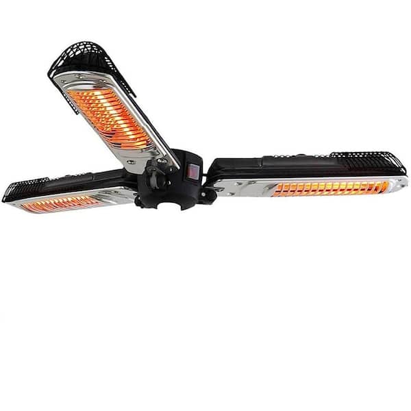 Unbranded 1500-Watt Foldable Electric Black Patio Heater Umbrella with 3 Heating Panel