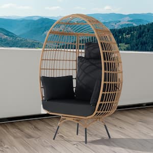 Oversized Patio Wicker Swivel Egg Chair, Indoor Outdoor Rattan Egg Chair