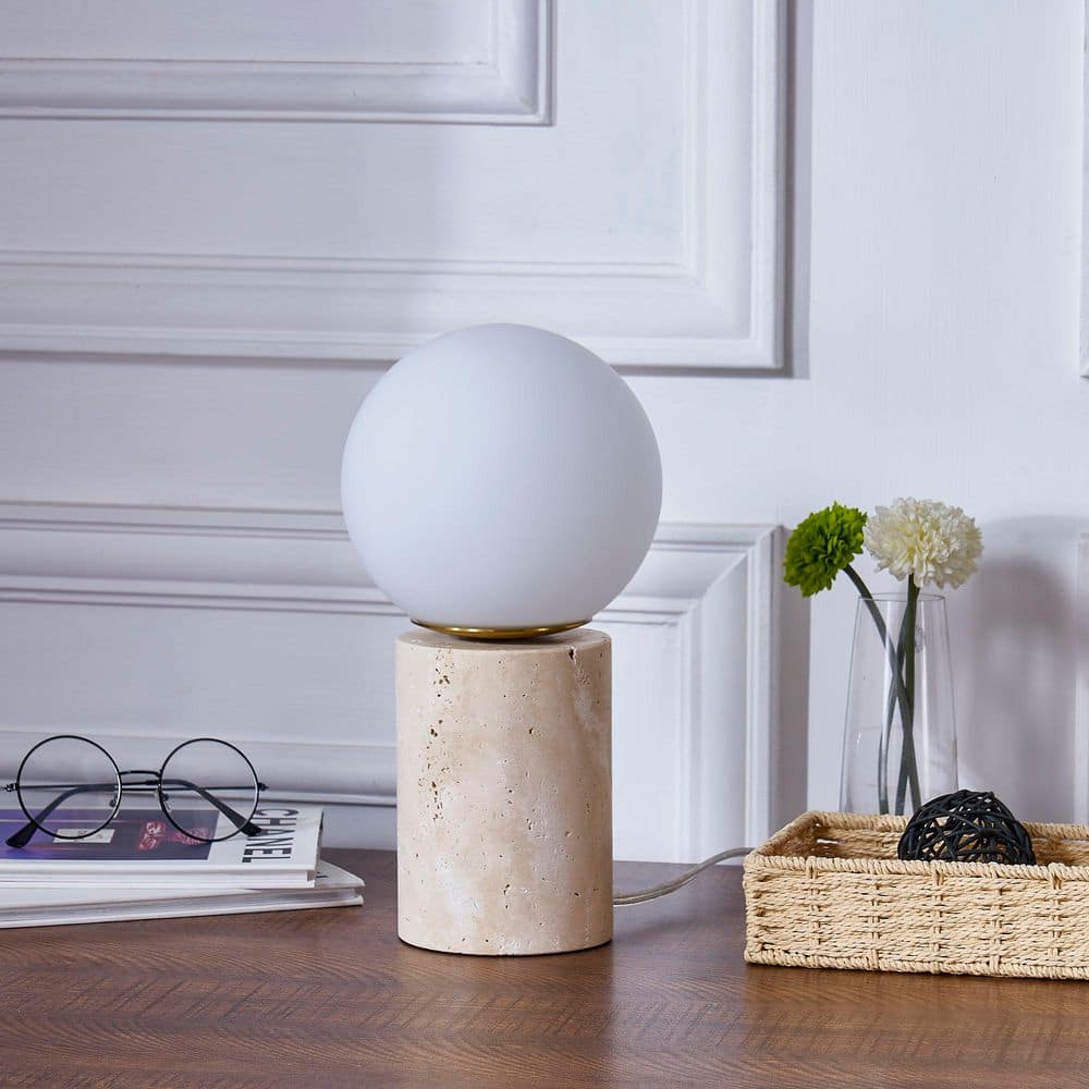 Salem 11.5 in. Beige Modern Stone Bedroom Living Room Bedside Desk Nightstand Small Table Lamps price history on PriceWatchPro