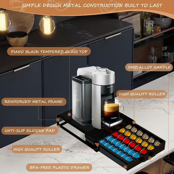 Wudkey 1-Shelf Piano Black Space-Saving Nespresso Pod Drawer