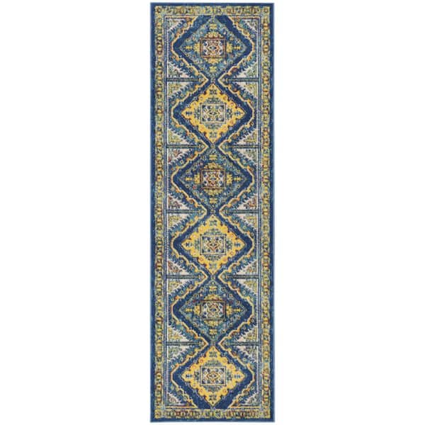 2 ft. x 8 ft. Blue Oriental Washable Area Rug Runner Rug