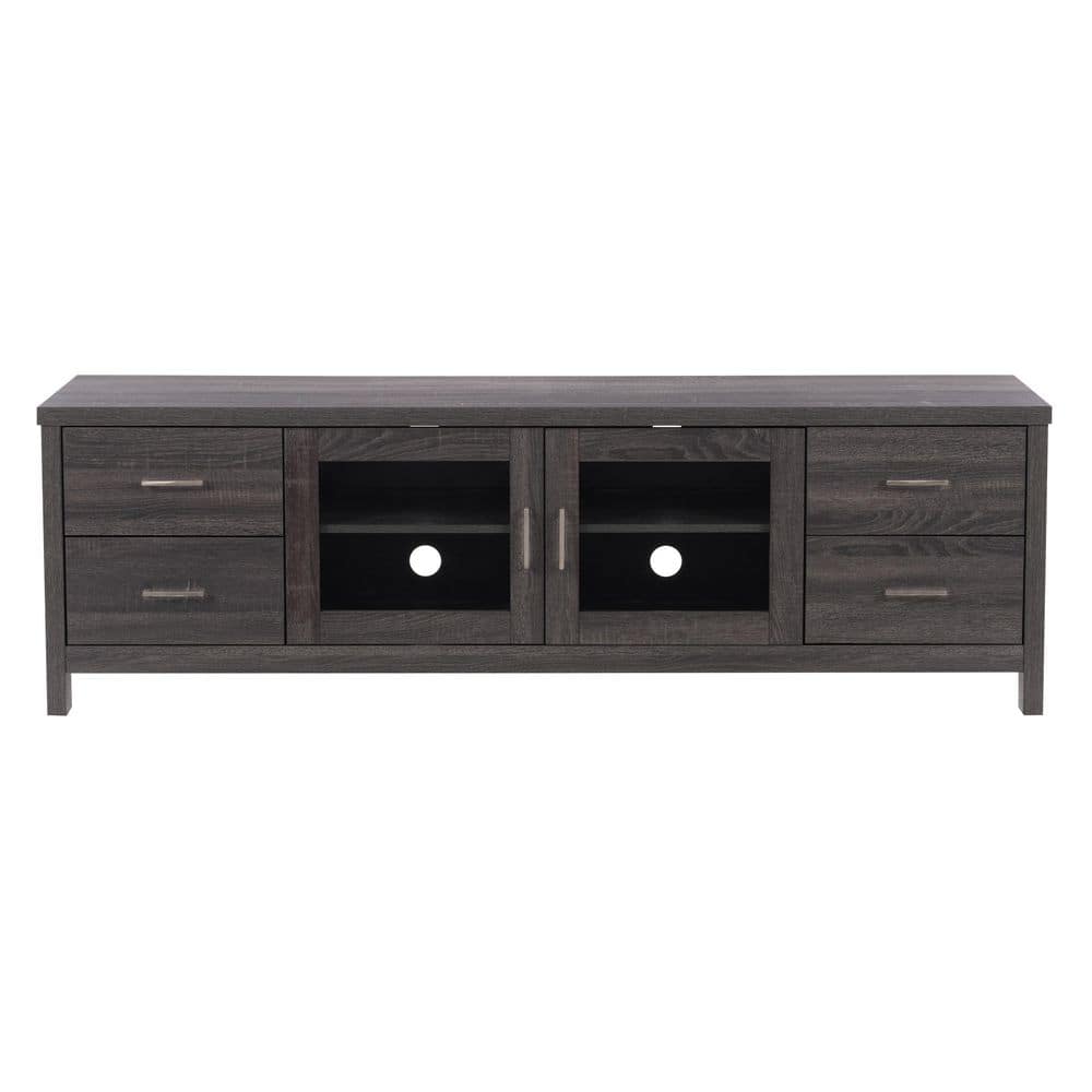 Hollywood Dark Gray Engineered Wood TV Cabinet with Doors for TVs up to 85"