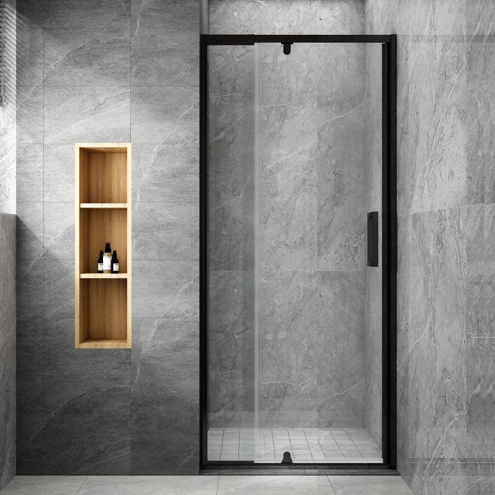 Matte Black Framed Pivot Shower Door with Clear Glass