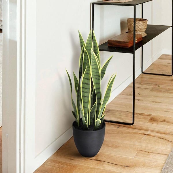 LIVING LUXURY 26 in. Green Yellow Sansevieria Artificial Snake