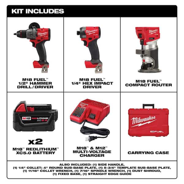 Milwaukee - M18 FUEL 18-V Lithium-Ion Brushless Cordless Hammer Drill and Impact Driver Combo Kit (2-Tool) with Router