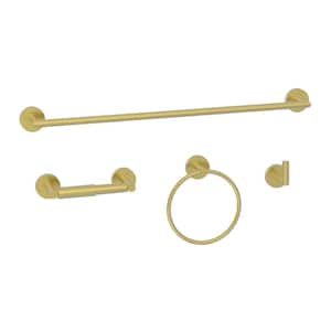 Cartway 4-Piece Bath Hardware Set with Towel Ring, Toilet Paper Holder, Robe Hook and 24 in. Towel Bar in Matte Gold